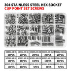 304 Stainless Steel Grub Screws Assortment Kit, Hex Socket Cup Point Set Screws with Allen Key,M3–M10 DIN916 Precision Fasteners