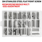 M3 - M10 Sizes DIN913 Hex Socket Allen Flat Point Grub Bolt Assortment - Black Steel & 304 Stainless Steel Mix