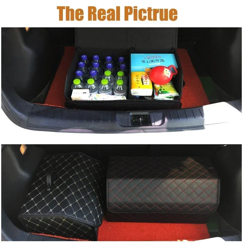 Car Trunk Organizer Box Large Capacity Auto Multiuse Storage Bag Stowing Tidying Leather Folding For Emergency Storage Box Amagi