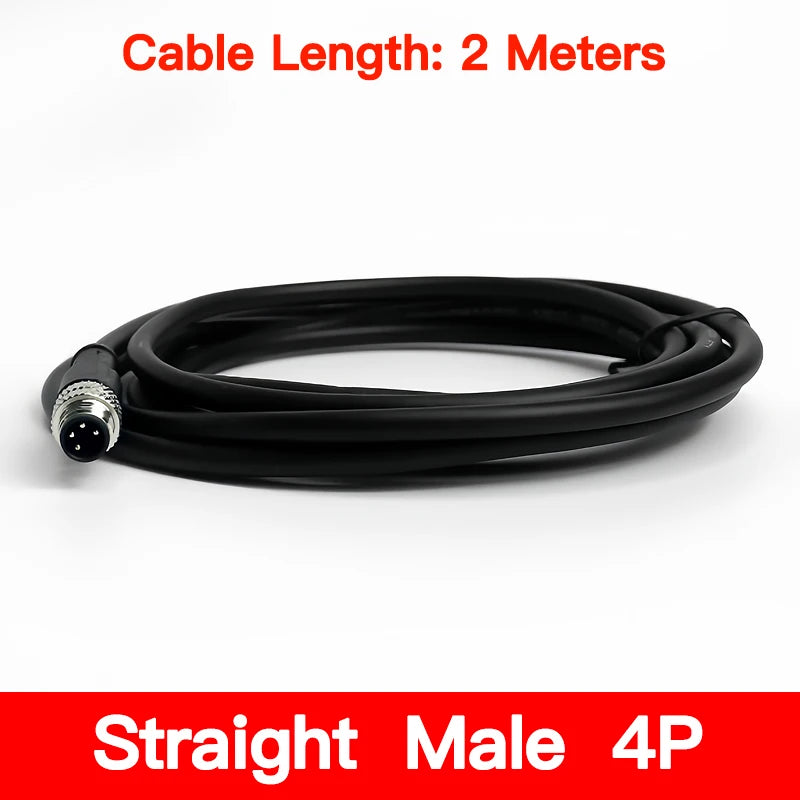 2m M8 Sensor Connector Cable, Straight & Right Angle Options, Male/Female, 3/4/5/6/8 Pin, Waterproof Molded Plug for Industry
