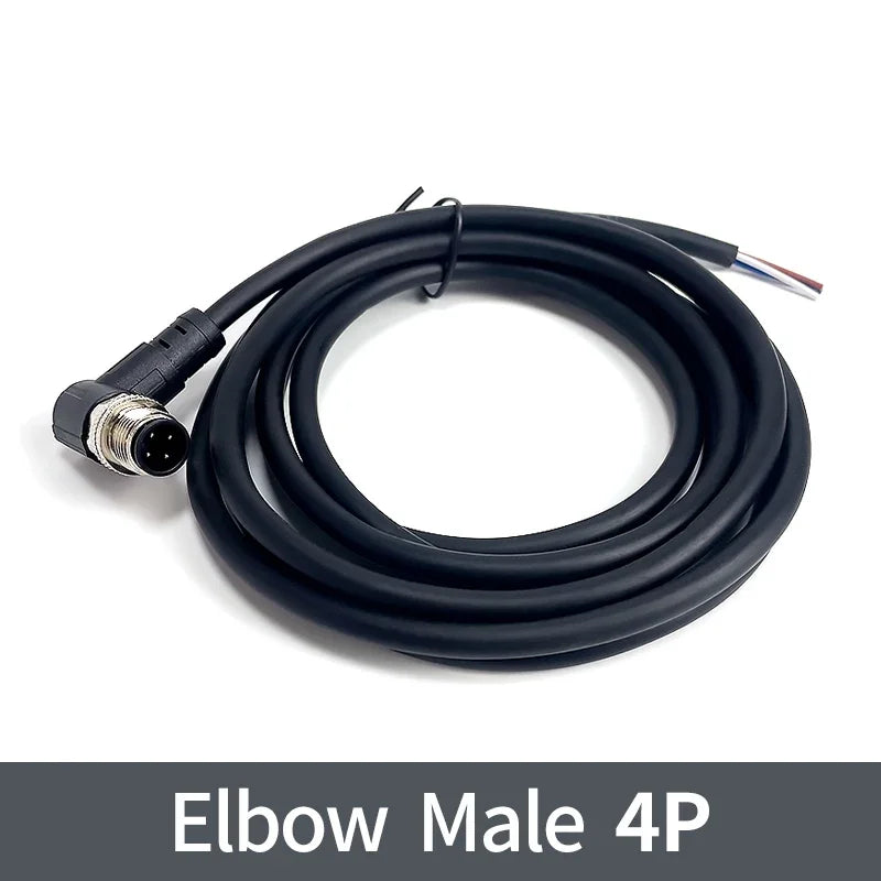 2m M12 Waterproof Sensor Cable, Male & Female Connector, 4/5/8/12 Pin, Integrated Injection Molded for Industrial Automation