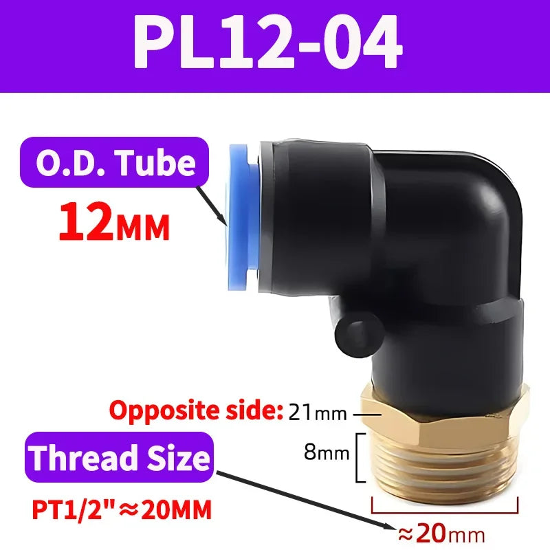 PL Push to Connect Tube Fitting Male Elbow PL4/6/8/10/12mm Tube OD x M5/01/02/03/04 Thread Pneumatic Air Push Fit Lock Fitting