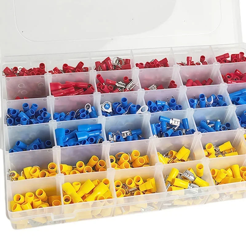 280/480/720/1200pcs Cold Pressed Terminal Kit - Insulated Quick Connect Spade/Ring/Fork Crimp Connectors for Automotive Wiring