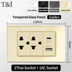 118 Series Glass Panel Wall Switch Socket, US Mexico Standard, USB and Type-C Charging Ports, 1/2/3/4 Gang Options