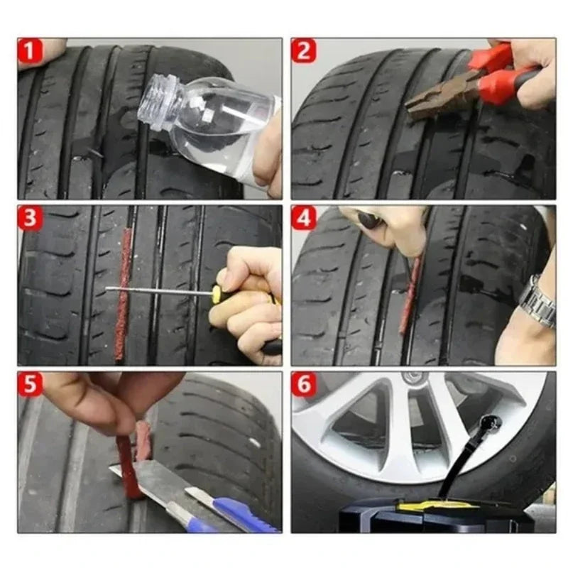 Tire Repair Tool Kit with Rubber Strips Tubeless Tyre Puncture Studding Plug Set Motorcycle Bike Truck Repair Accessories Amagi