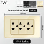 118 Series Glass Panel Wall Switch Socket, US Mexico Standard, USB and Type-C Charging Ports, 1/2/3/4 Gang Options