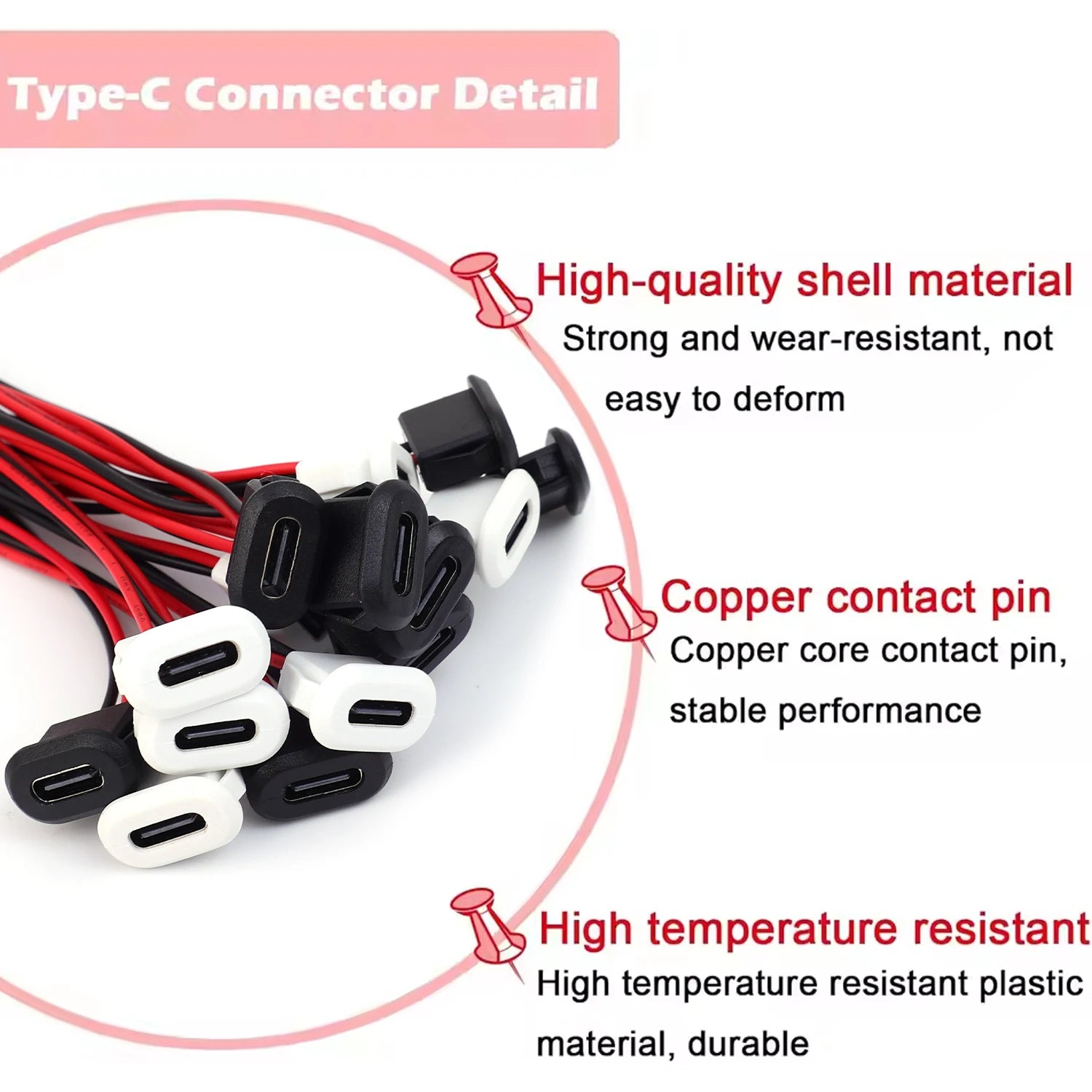 6/2PCS Type-C Female 2Pin USB Connector Type-C Waterproof with Female Socket Fast Charging Jack Charging Port USB-C Charger Plug