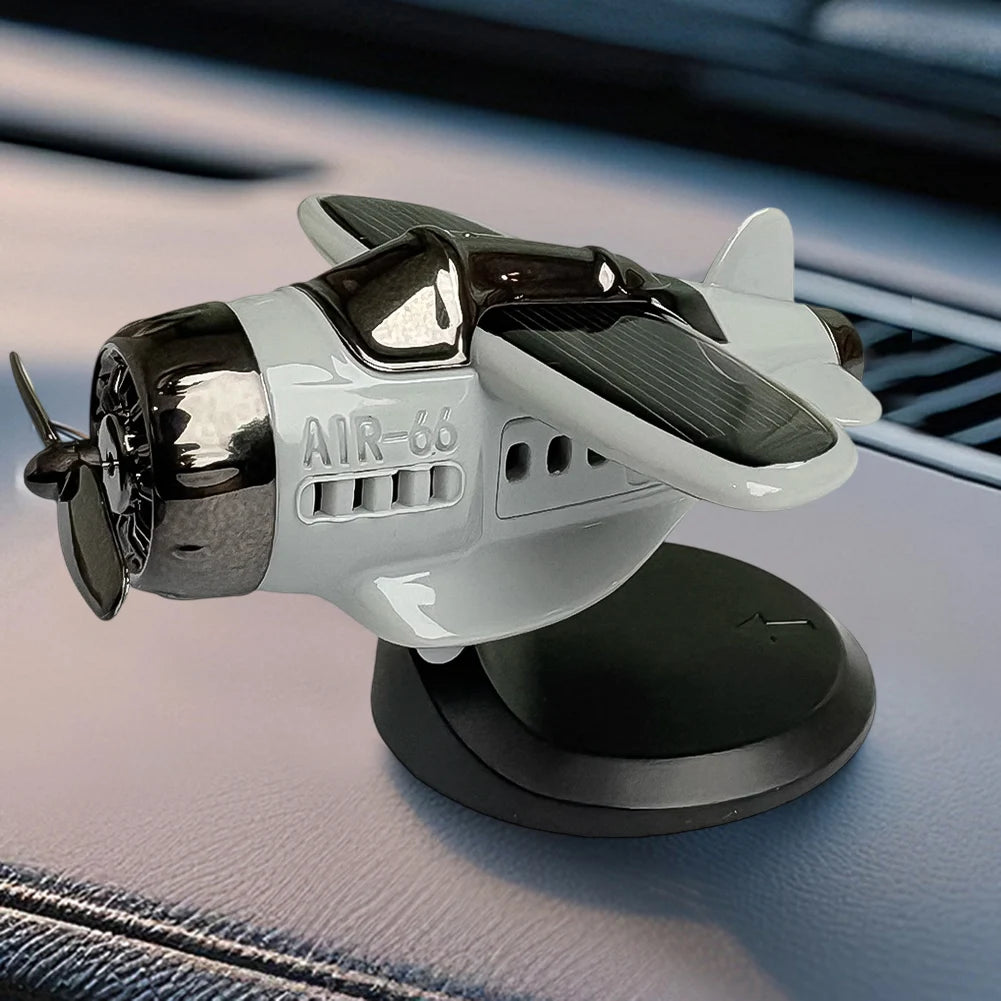 1PC Solar Energy Powered Rotating Propeller Fighter Ornaments Car Solar Decor Auto Interior Decoration Solar Aircraft Model