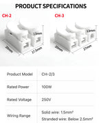 100PCS CH2 CH3 Quick Push Wire Connector, 2Pin 3Pin Spring Loaded Terminal Block,Flame Retardant Electrical Connector for Wiring