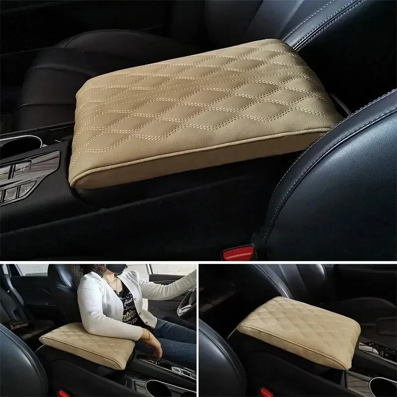 Car Soft Armrest Mat Wave Embroider PU Leather Center Console Arm Rest Protection Cushion Auto Armrests Storage Box Cover Pad