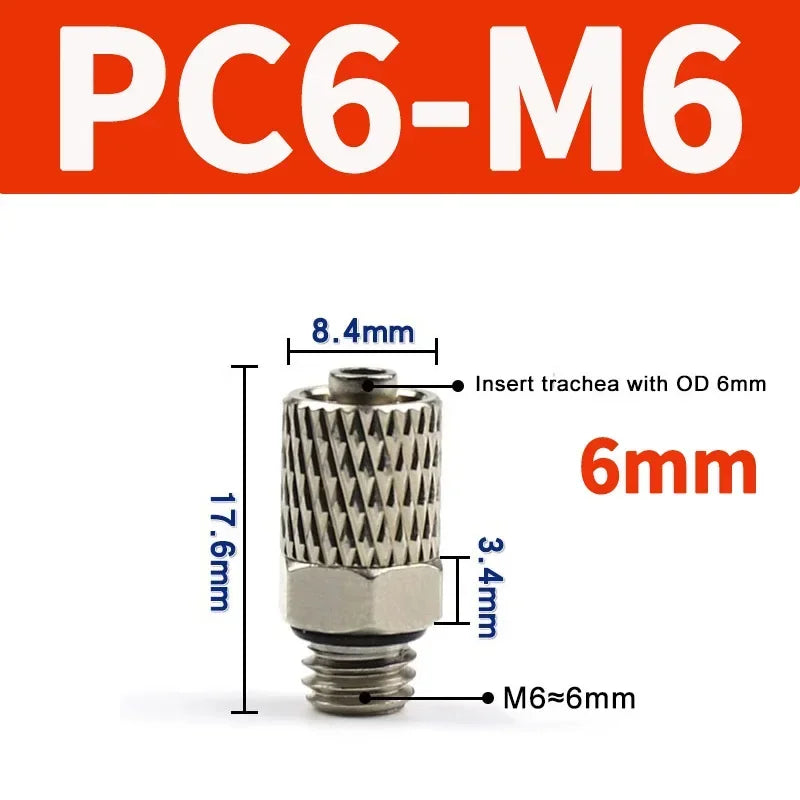 Mini Pneumatic Pipe Connector PC PL Screw Through Quick Fitting Fast Twist Joint ,Male Thread M3 M4 M5 M6 - Tube OD 3mm 4mm 6mm