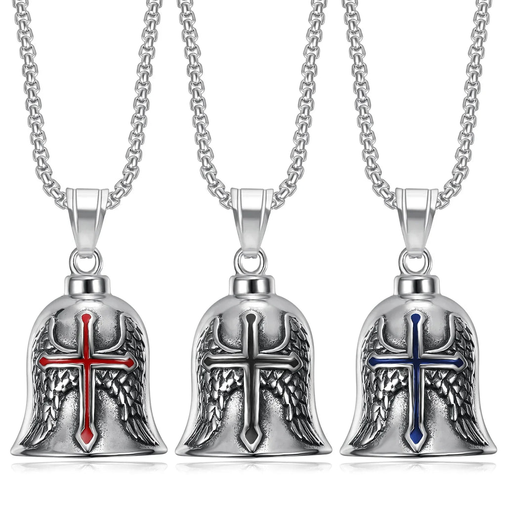 Motorcycle Style Fashion Personality Creative Punk Men's Angel Wings Cross Bell Pendant with Accessories Amagi