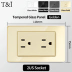 118 Series Glass Panel Wall Switch Socket, US Mexico Standard, USB and Type-C Charging Ports, 1/2/3/4 Gang Options