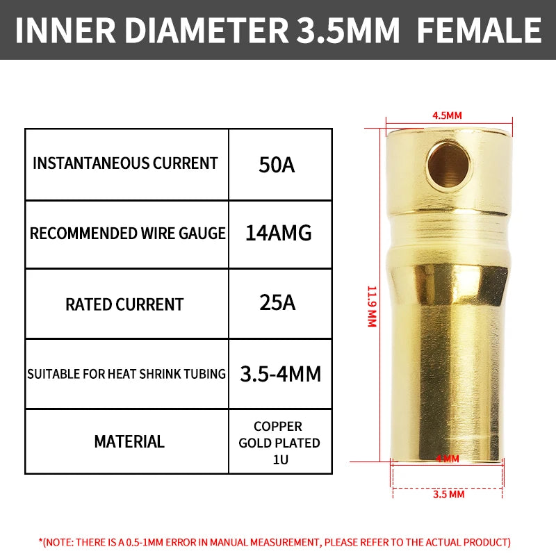 40Pcs Gold-Plated Bullet Banana Connectors, 2–8mm Pure Copper Plug Set for RC Brushless Motor & ESC Wiring