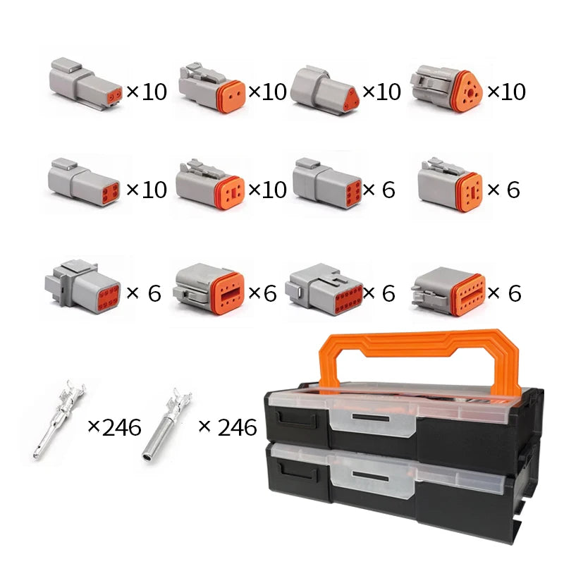 1/5 Boxes 250pcs Deutsch DT Series Waterproof Wire Connector Kit Automotive Sealed Plug with Pins DT06-2/3/4/6S DT04-2/3/4/6P