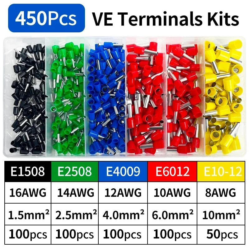 200-1900Pcs E0508/E7508/E1008 Crimp Terminals | Pre-Insulated Ring Connectors for Electrical Wiring & Industrial Use
