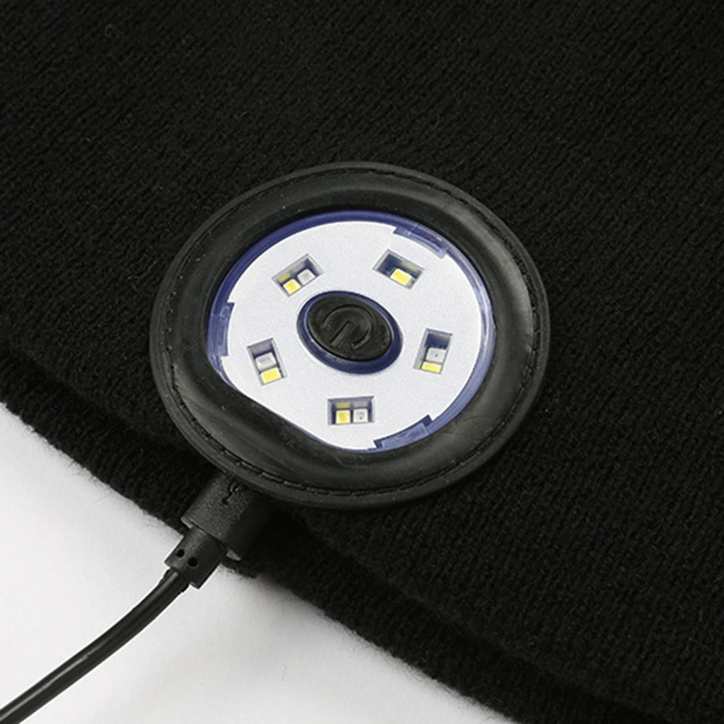 Winter Men Beanie Hat with LED Light Rechargeable Knitted Hat for Woman Cap Night Running Fishing Riding Sports Teenager Beanies