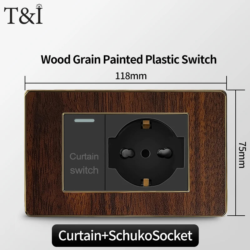 118-Type Retro Wood Grain Wall Plate – Black Plastic Spray-Painted Decorative Panel for Italy Standard Switch & Socket
