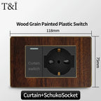 118-Type Retro Wood Grain Wall Plate – Black Plastic Spray-Painted Decorative Panel for Italy Standard Switch & Socket