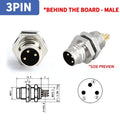 M8 Sensor Connector Panel Back Mount Waterproof Flange Socket Threaded Coupling Male&Female 3Pin 4Pin 5Pin A Type