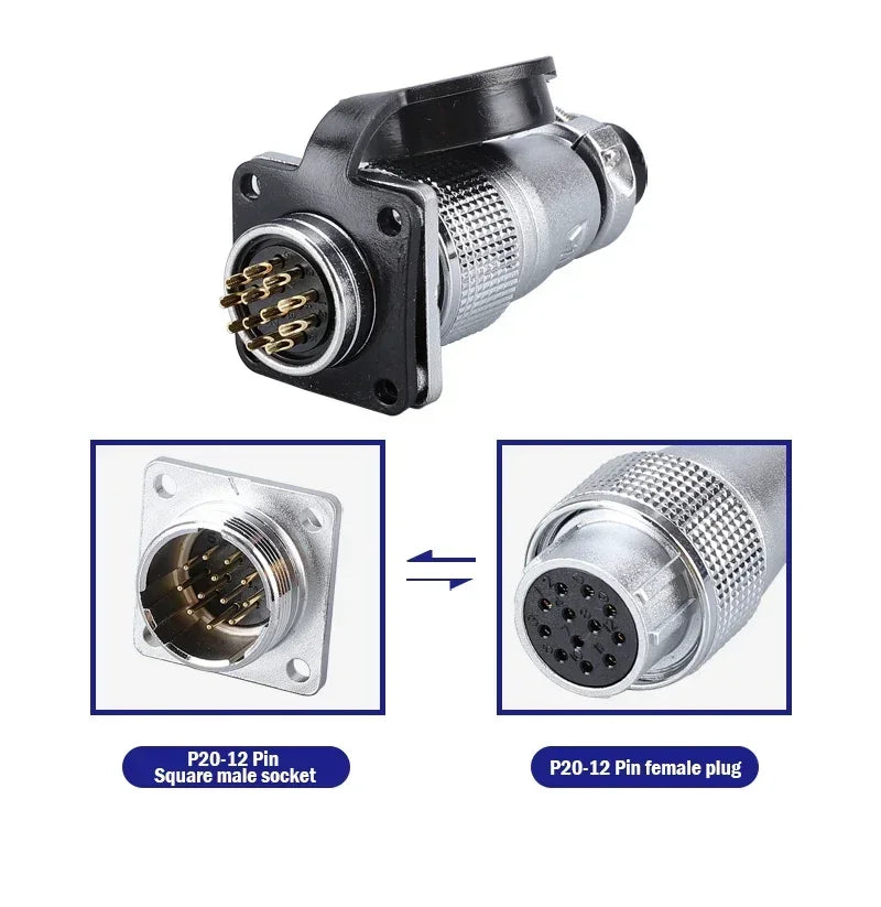 PLS20 WS20 TP20 Aviation Connector 20mm Opening Diameter 2-12 Pin Male Female Circular Plug Socket Metal Shell Waterproof IP67