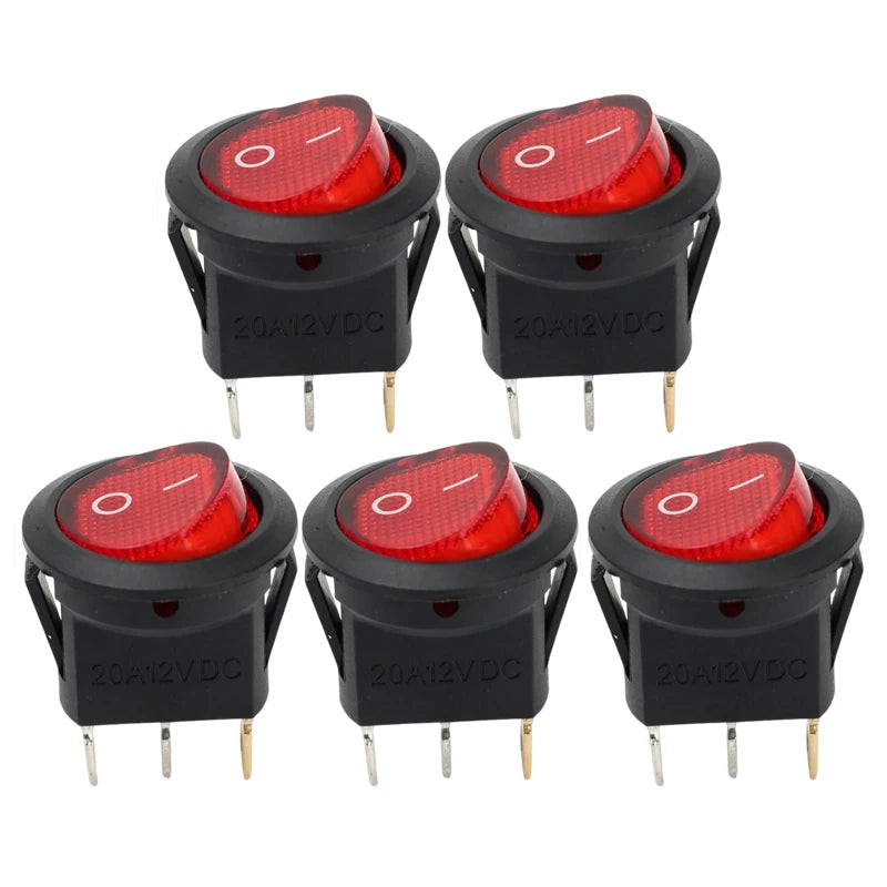 Round Boat Rocker Switch with LED On/Off 3-Pin 2-Position Snap 20A 12V Red LED for Marine Motorcycle Switches DIY Replacement