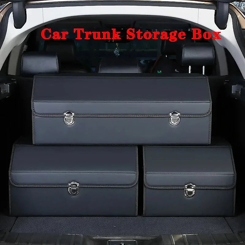 Car Trunk Organizer Box Large Capacity Auto Multiues Tools Storage Bag Stowing Tidying Leather Camping Outdoor Car Storage Bags