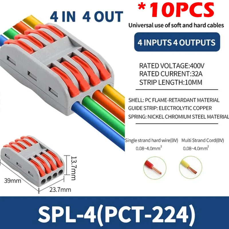 SPL2/3/4/5 Quick Wiring Terminal, PCT Parallel Wire Connector Junction Box, 1‑in 2/3/4/5‑Out Splitter for Lamp/Lighting