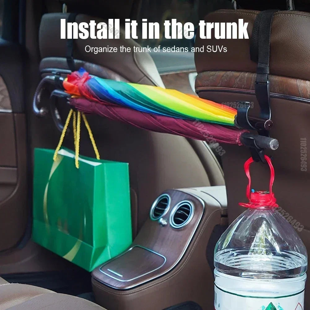2Pcs Car Back Seat Hook Multi-function Rear Seat Headrest Hanging Hook Umbrella Holder Back Storage Interior Organizer Amagi