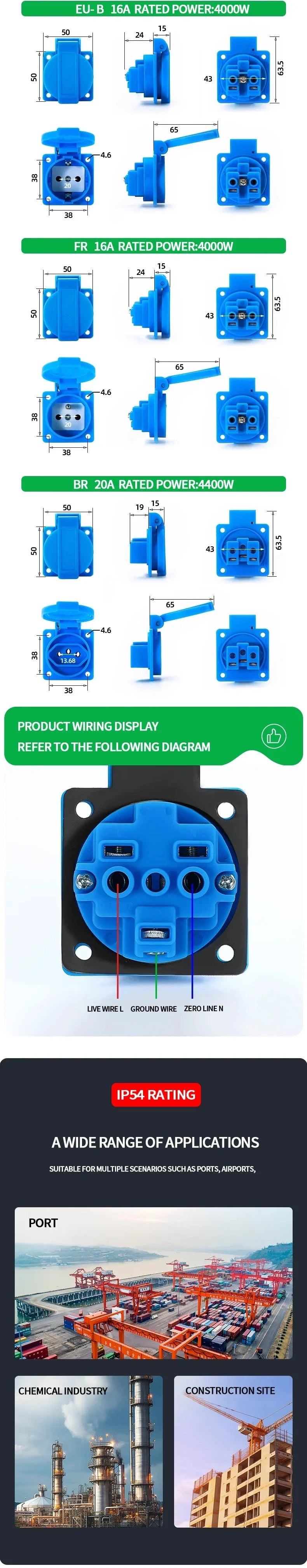 IP54 16A Outdoor Socket with Flip Cover | Euro/UK/BR Plug Waterproof for Garden & Industrial Use - Heavy Duty Explosion-Proof