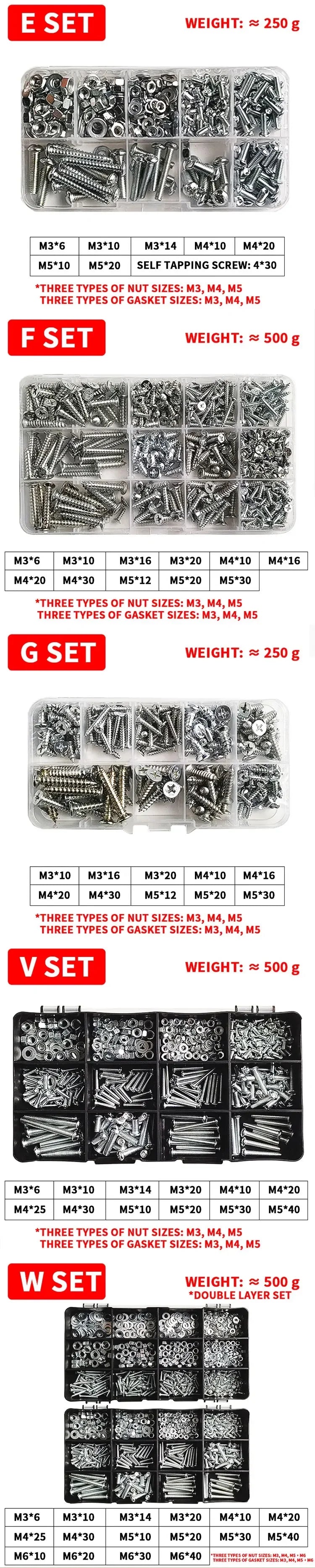 M3-M6 Phillips Pan Head Self-Tapping Screw Assortment Kit with Nuts & Washers - Stainless Steel Fastener Set for DIY/Machinery