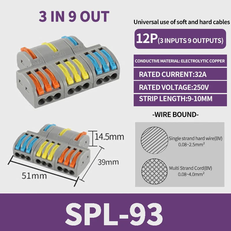 10/1000PCS Mini Fast Wire Connector Universal Wiring Cable Connector Push-in Conductor Terminal PCT-222/224 SPL-42/62 SPL-2/3/1