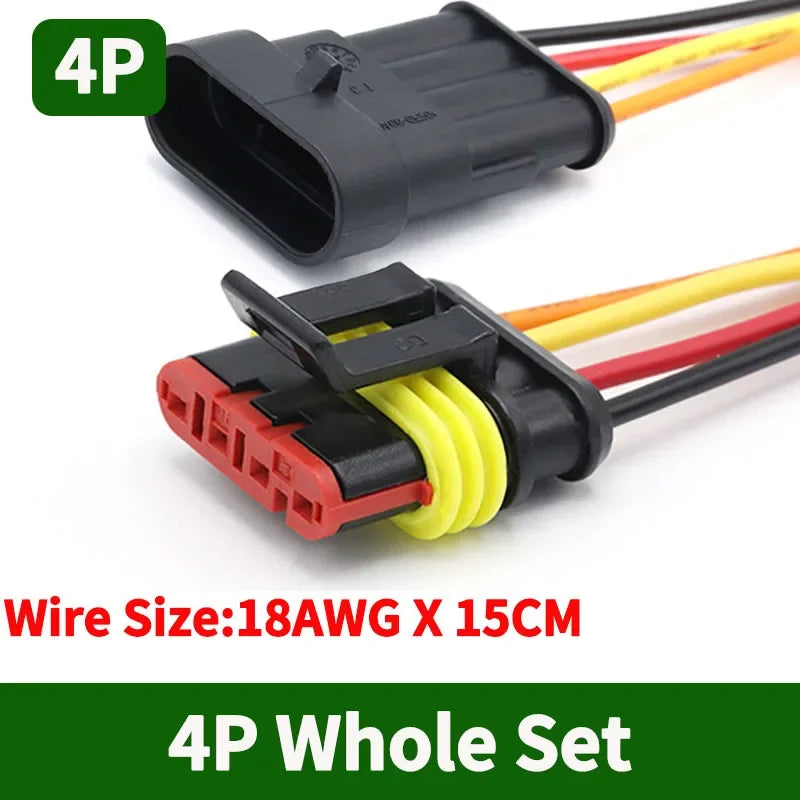 5/20/100Sets AMP Type 1.5 Series Automotive Waterproof Connector Plug Socket HID Male&Female 15CM Wire Harness 1P/2P/3P/4P/5P/6P
