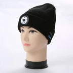 LED Lighted Beanie Hat USB Rechargeable Unisex Warm Winter Knitted Cap Headlamp Flashlight For Night Running Cycling Amagi
