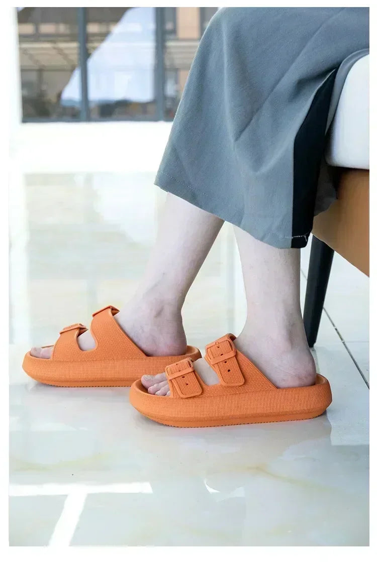 Men's Casual Simple Buckle Adjustable Eva One-Piece Double-Bar Flat Slip-On Slippers Suitable for Home and Outdoor Beach Sandals