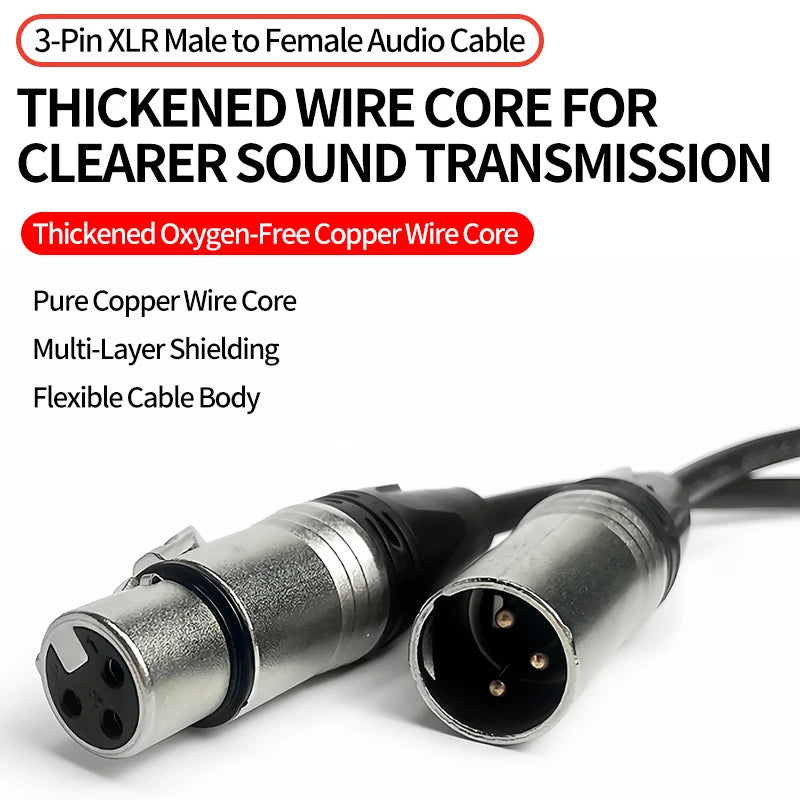 Gold-Plated 3-Pin XLR Male to Female Microphone Cable 1M–10M, 3×0.75mm² Pure Copper Balanced Audio Cord for Mixer, Speaker,Stage