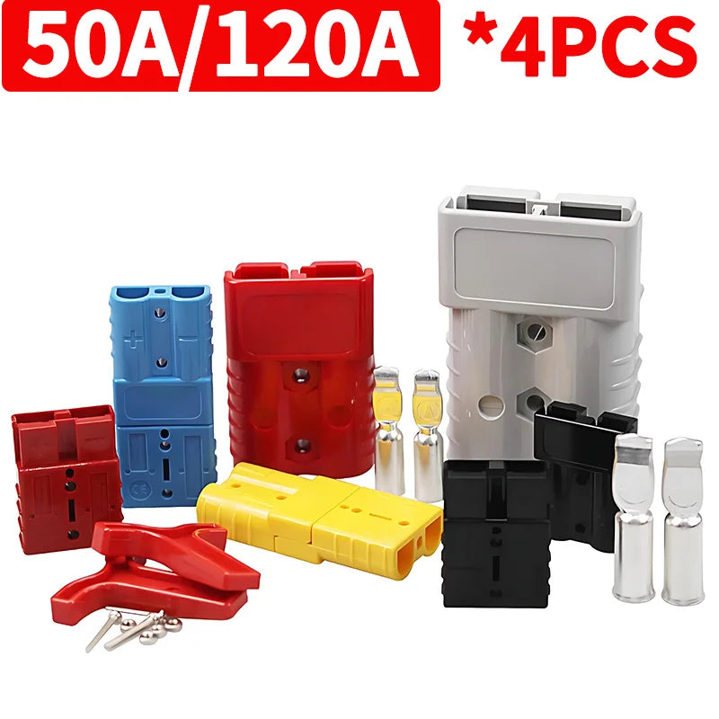 4Pcs  50A/120A Quick Connect Plug Kit - Silver Plated Copper Connector for 12-36V Winch/ATV/Trailer Wiring