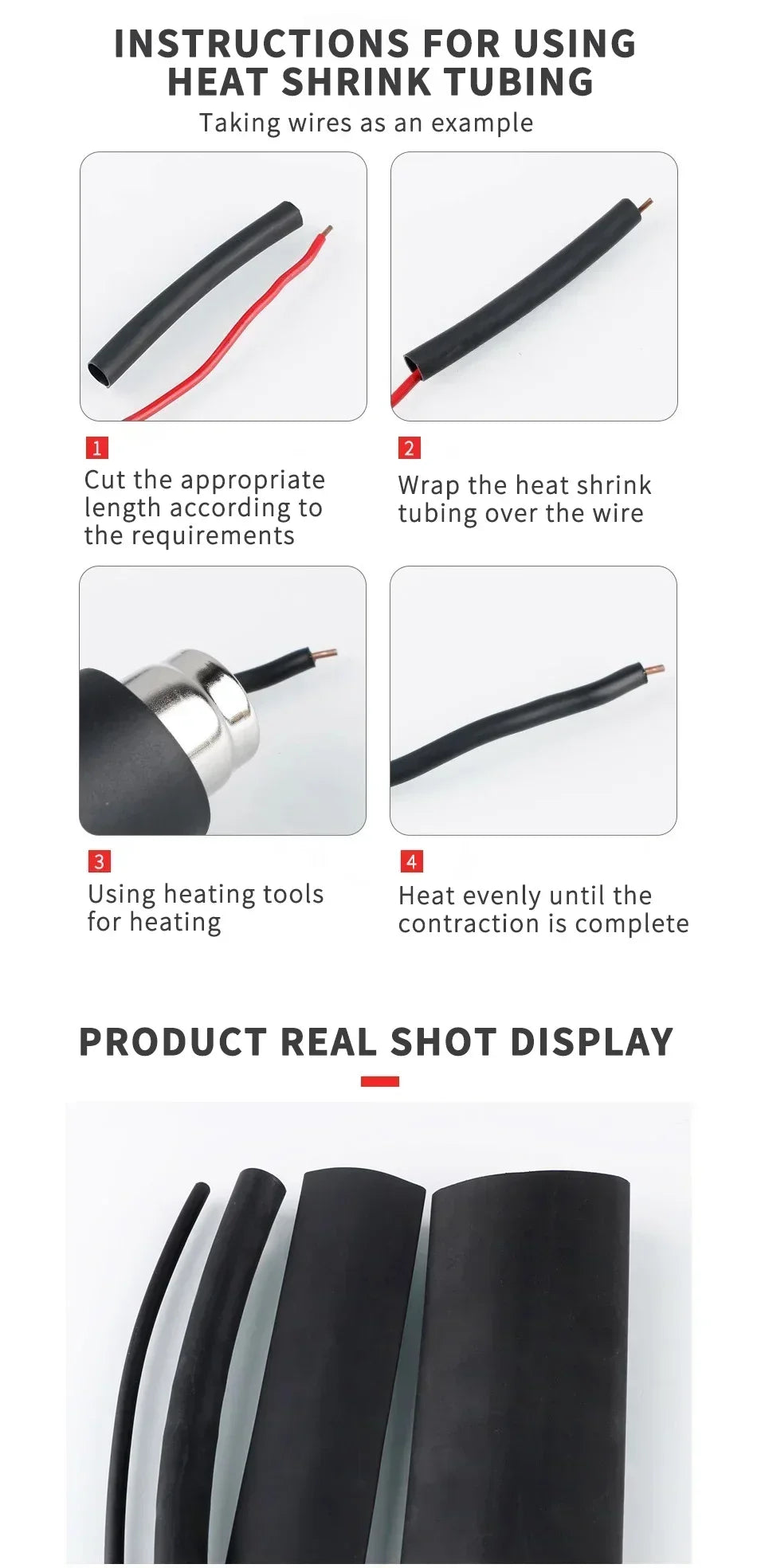10M-200M 3:1 Heat Shrink Tubing, Dual Wall Adhesive Lined, Black/White/Red/Blue/Yellow, Waterproof Wire Cable Sleeve