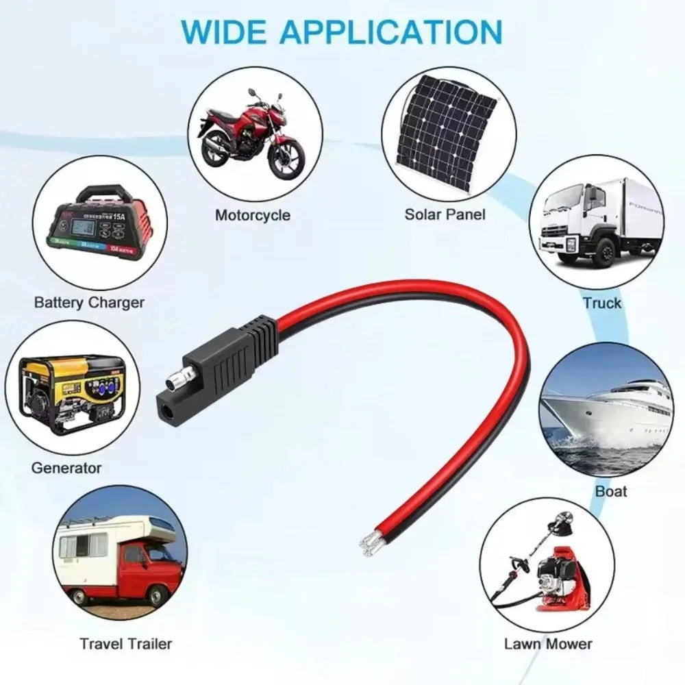 12V SAE Extension Cable Quick Disconnect 2 Pin Plug for Battery Charger Solar Panel Motorcycle Car RV Power Cord Wire Harness