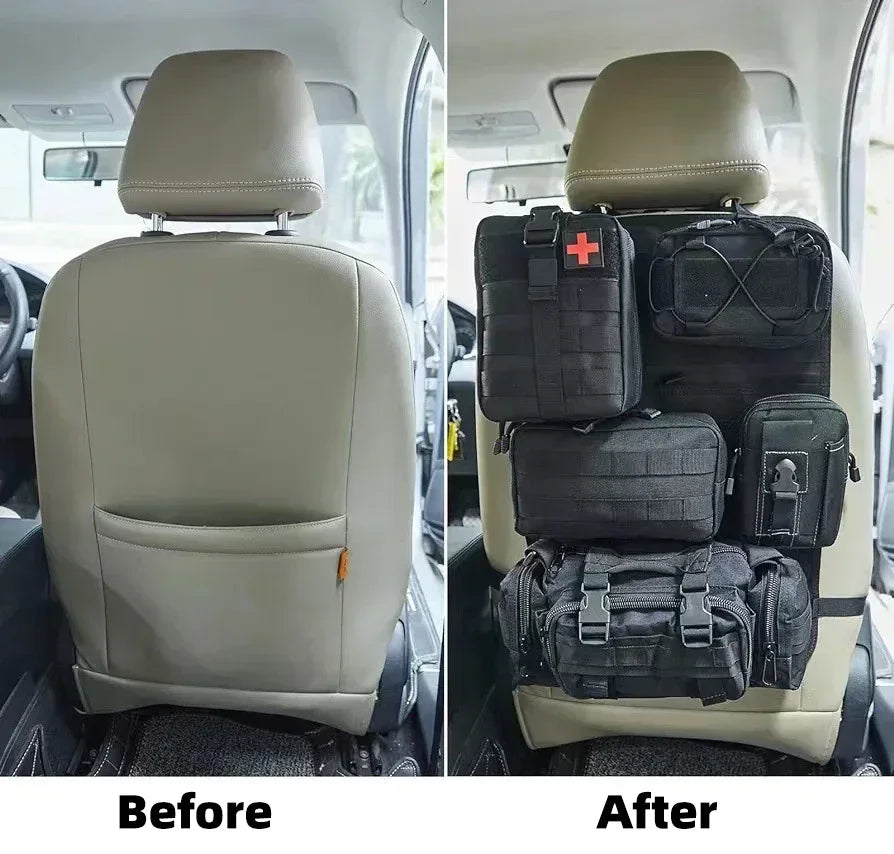 6pcs/set Universal Car Backrest Wall Hang Seat Back Storage Bag Organize Molle Panel with 5 Detachable Pouch,Outdoor Campe Hike