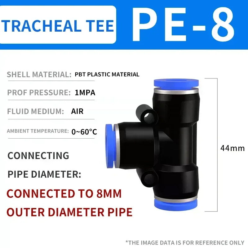 50/200 PCS PE Pneumatic Fittings 4/6/8/10/12/14/16mm Quick Connect Slip Lock Tee, 3-Way Plastic Air Water Hose Tube Connector