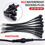 M12 Male-Female Waterproof Adapter 2/3/4/5 Pin - 20cm Length IP65 Cable Head for LED Bar/Neon Light Connection