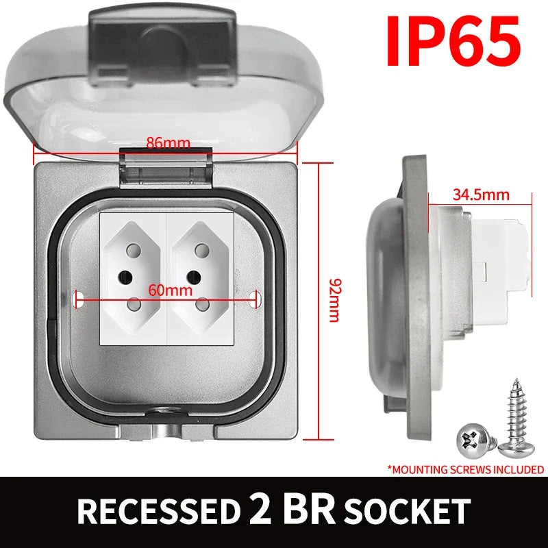 IP65 Waterproof Outdoor Socket- 16A High Power Wall Plate, 250V US/Thai Style 10A Receptacle, Bathroom & Weatherproof Electrical