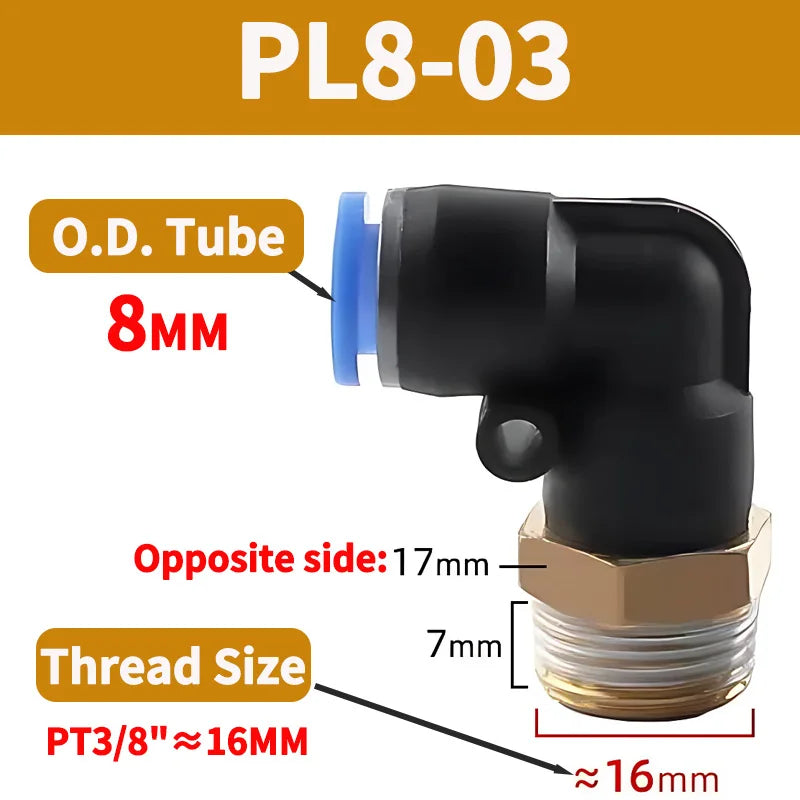 PL Push to Connect Tube Fitting Male Elbow PL4/6/8/10/12mm Tube OD x M5/01/02/03/04 Thread Pneumatic Air Push Fit Lock Fitting
