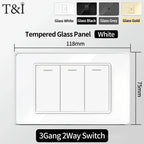 118x75mm Type-C Fast Charging Wall Socket Italy & Chile Schuko Outlet - Tempered Glass Panel Modern Design -Type Switch
