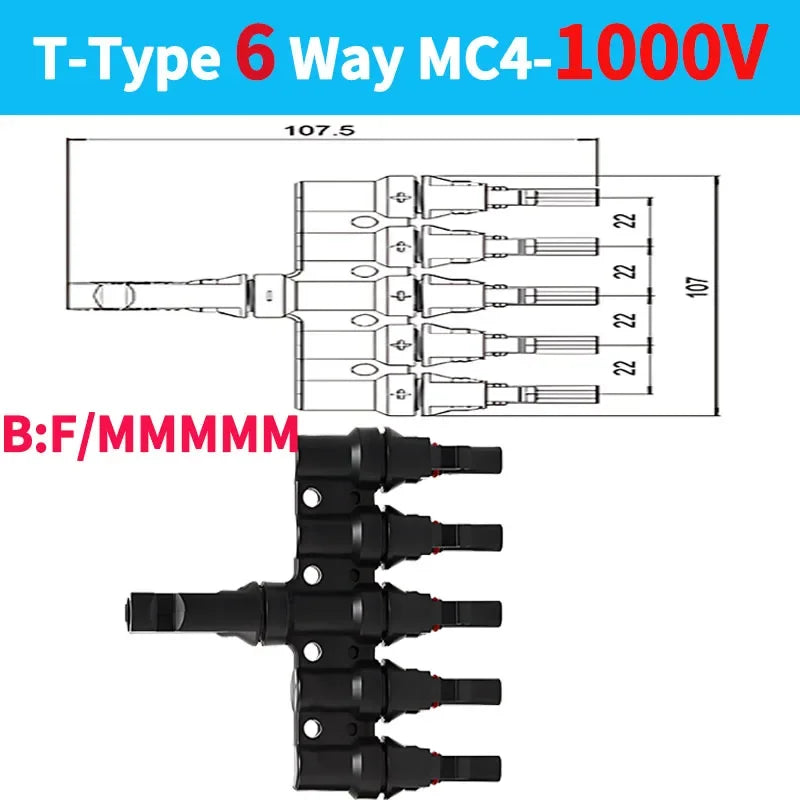 1/5/20/100 Sets PV T Branch Photovoltaic Solar Connector 1000V 30A Male Female 1 To 2/3/4/5/6 PV Plug 2/3/4/5/6IN 1OUT Adapter