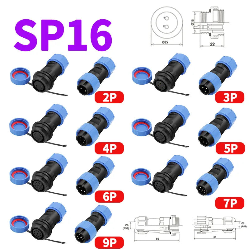 SP21 SP20 SP17 SP16 SP13 Docking 2P 3P 4P 5P 6P 7 12Pin IP68 Waterproof Aviation Connector,Panel Mount Connector Plug and Socket