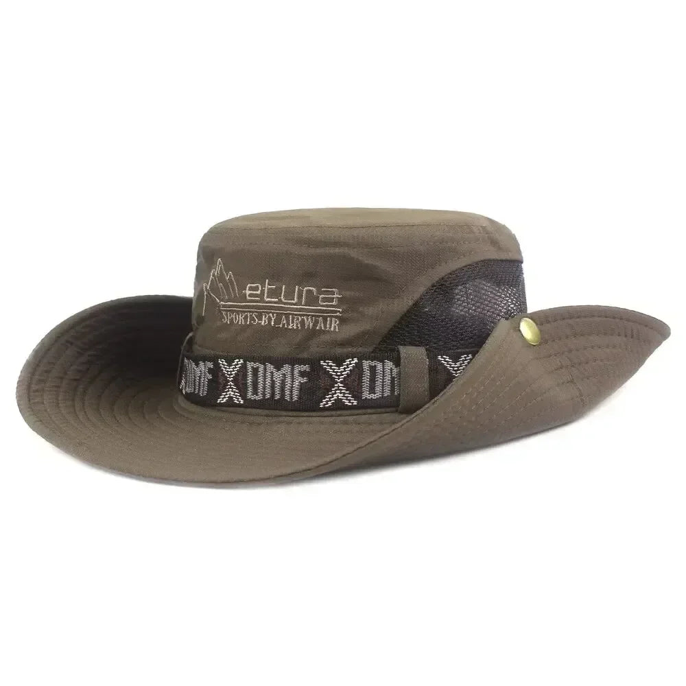 Summer Men Outdoor UV Protection Wide Brim Hiking Hat Mesh Fisherman Hat Beach Sunscreen Cap Summer Bucket Hats Men Amagi