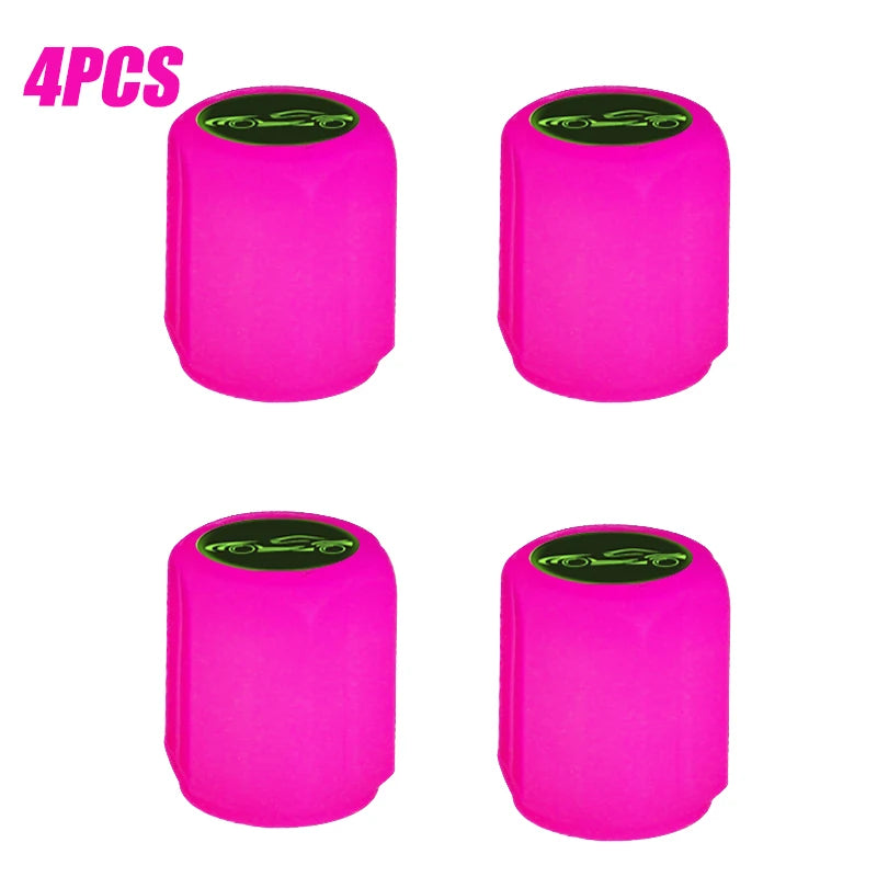 5 Types Luminous Pink Valves Covers Tire Nipple Caps with Car Logo Fluorescence Light Valve Cap for Bike Motorcycle 4Pcs