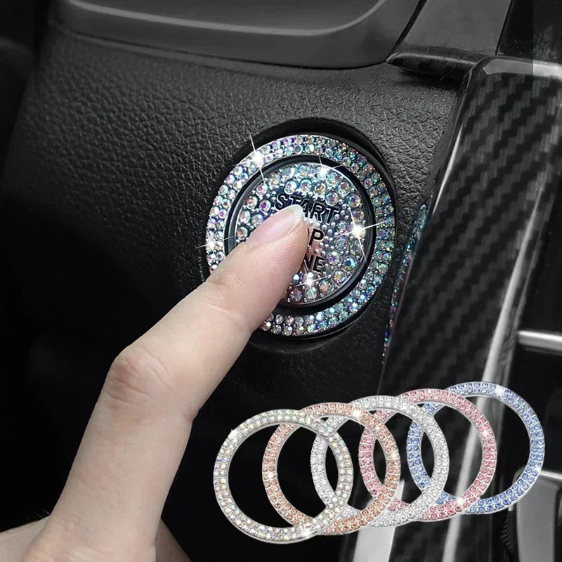 Car One-click Start Button Interior Engine Ignition Start Stop Button Protective Cover Crystal Decoration Car Accessories amagi